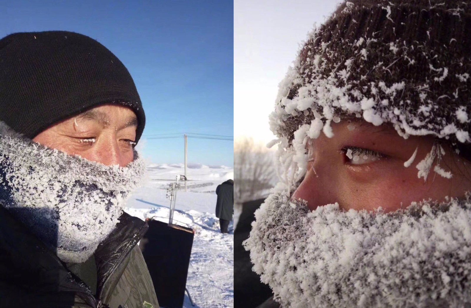内蒙零下40度现冰花男孩冰天雪地画面辛酸