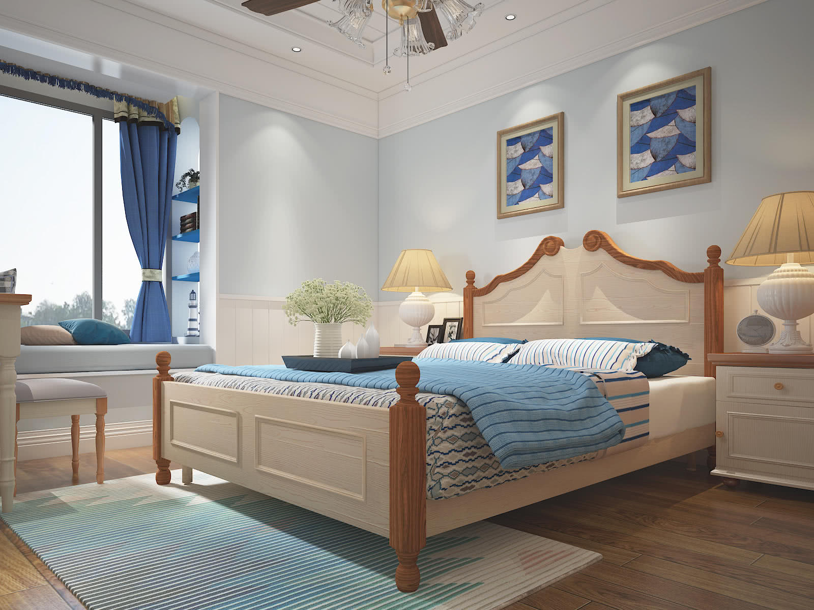 地中海风格床 床头柜