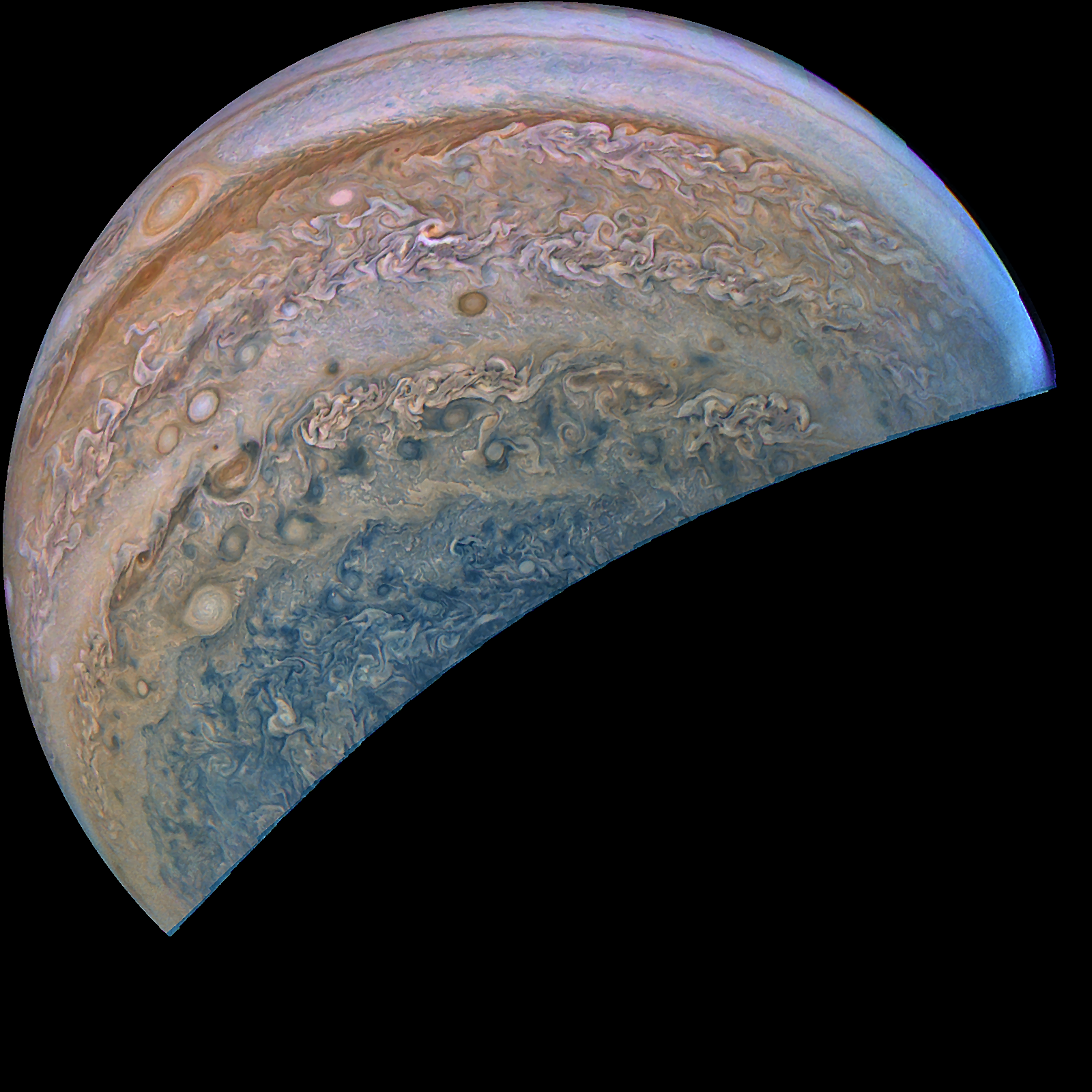 nasa公布木星壮观图像木星南极巨大蓝色漩涡瑰丽夺目