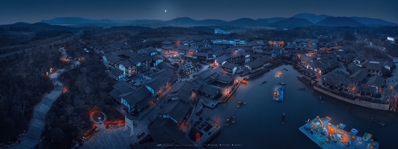 东方盐湖城月下篇月下漫步于东方古风小镇