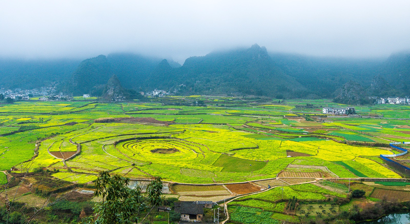 万峰林八卦田大地上的一颗黄金眼