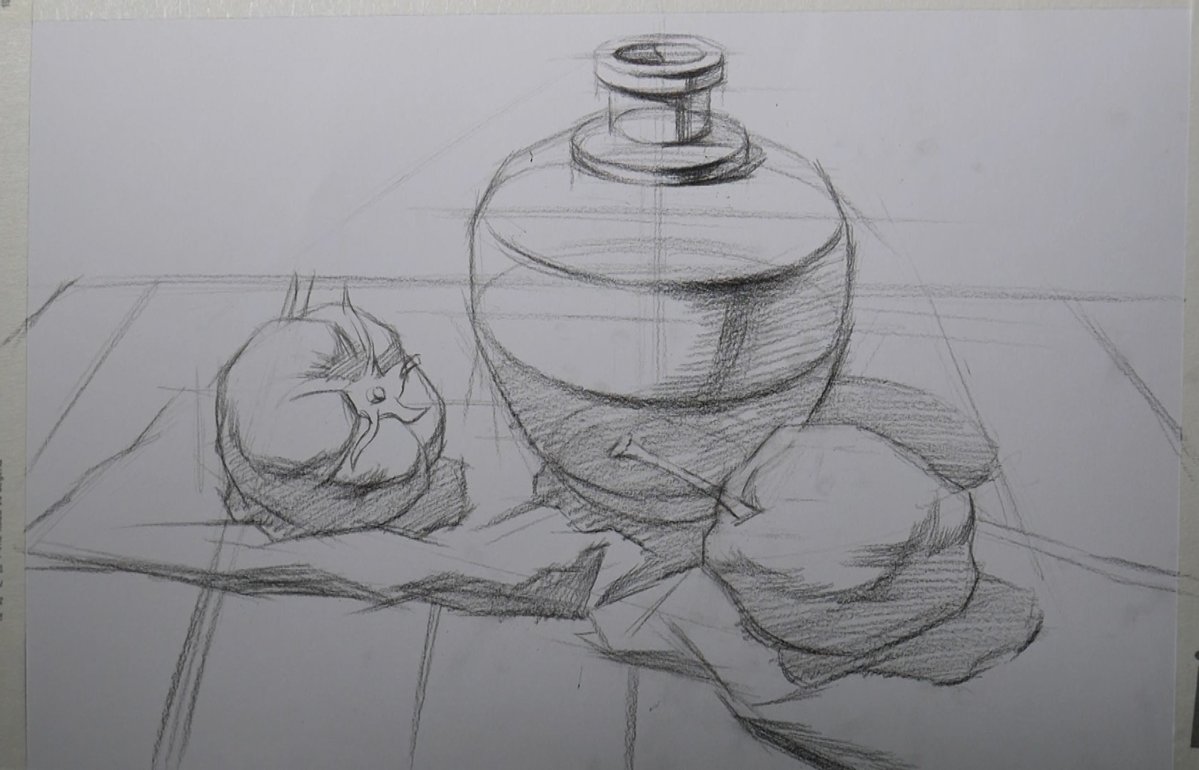 李汉清老师实用素描基础:静物组合结构2,范画,照片,及解析 示范视频