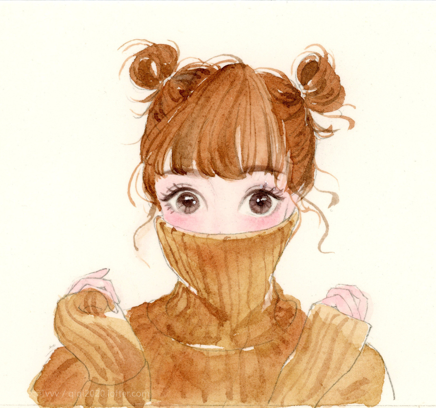 森系小清新女孩系列水彩插画