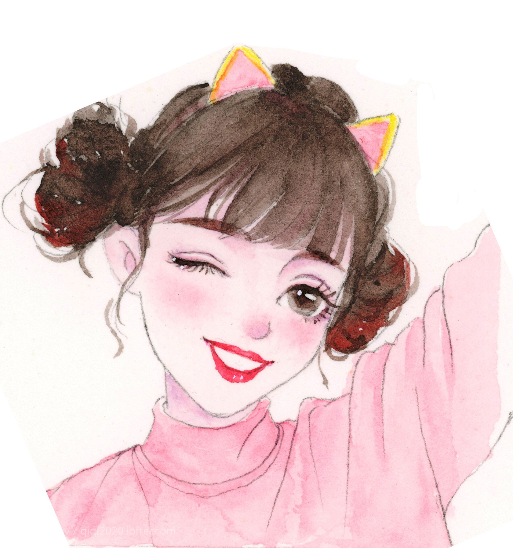 森系小清新女孩系列水彩插画