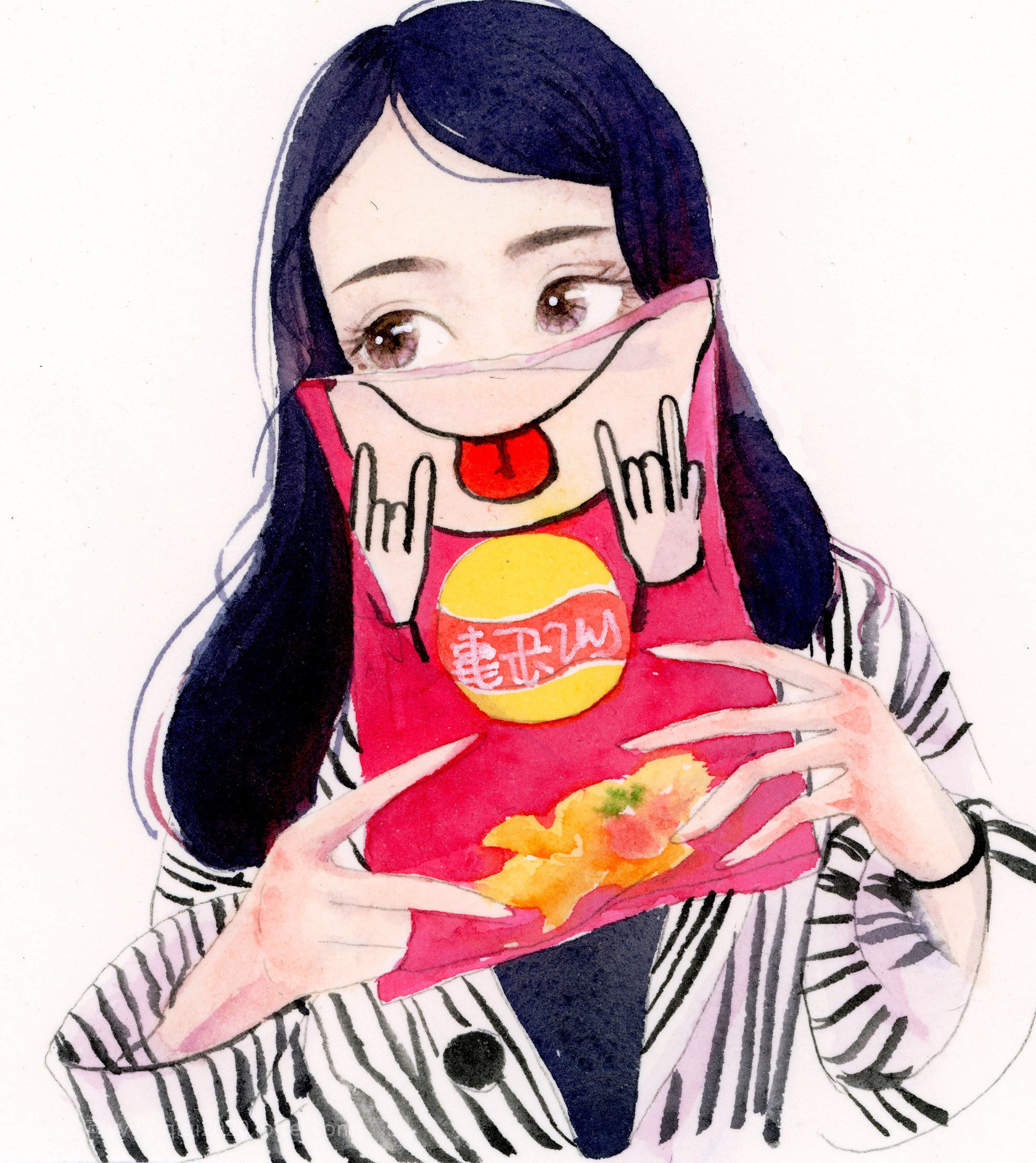 森系小清新女孩系列水彩插画