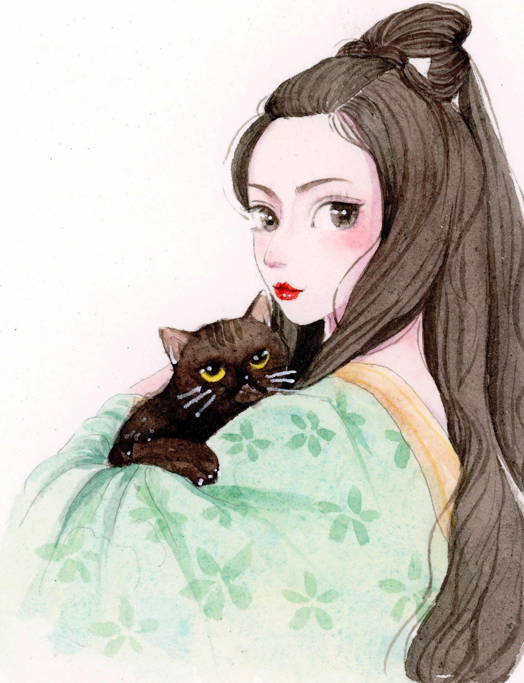 森系小清新女孩系列水彩插画