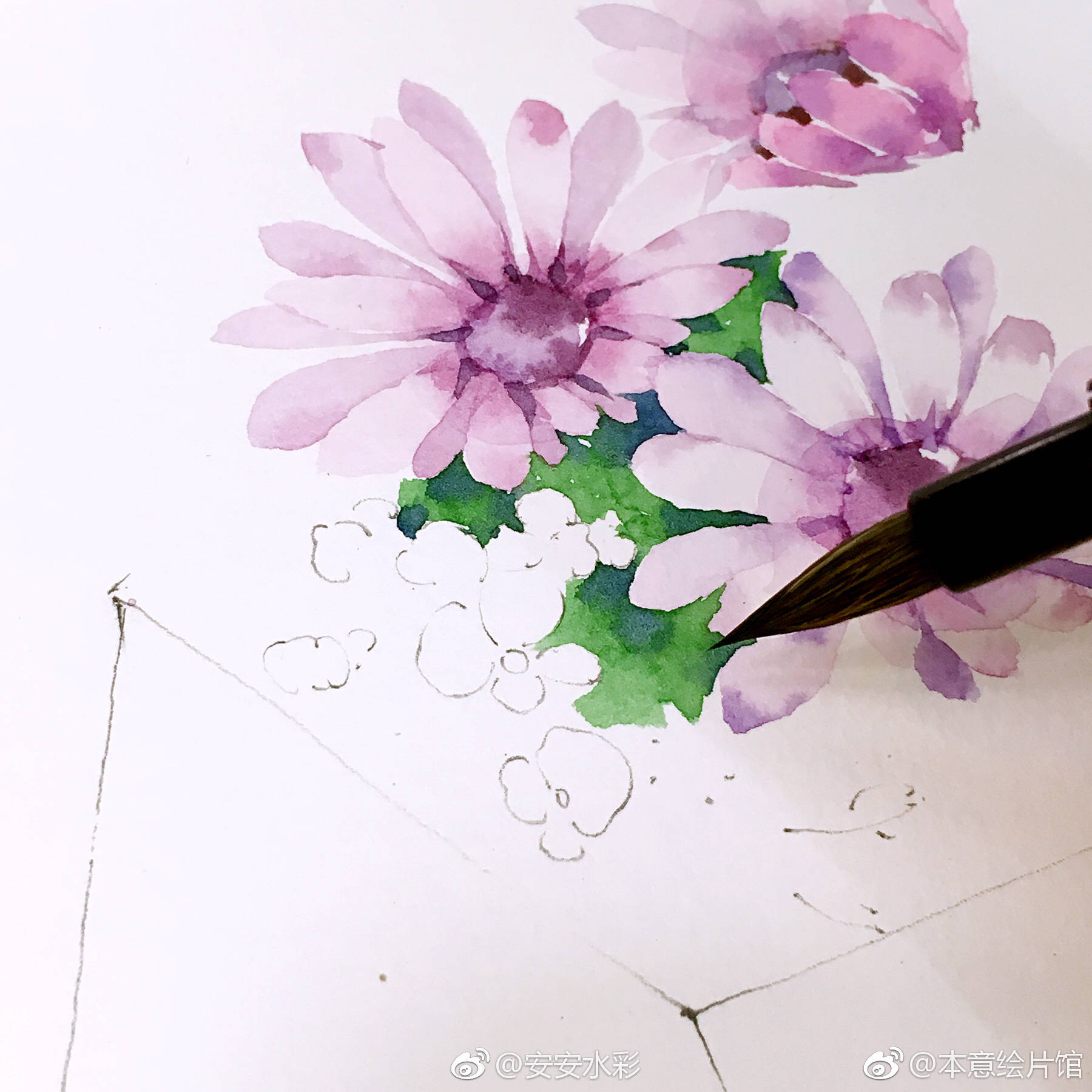 紫色花篮水彩过程,学习 | 绘画