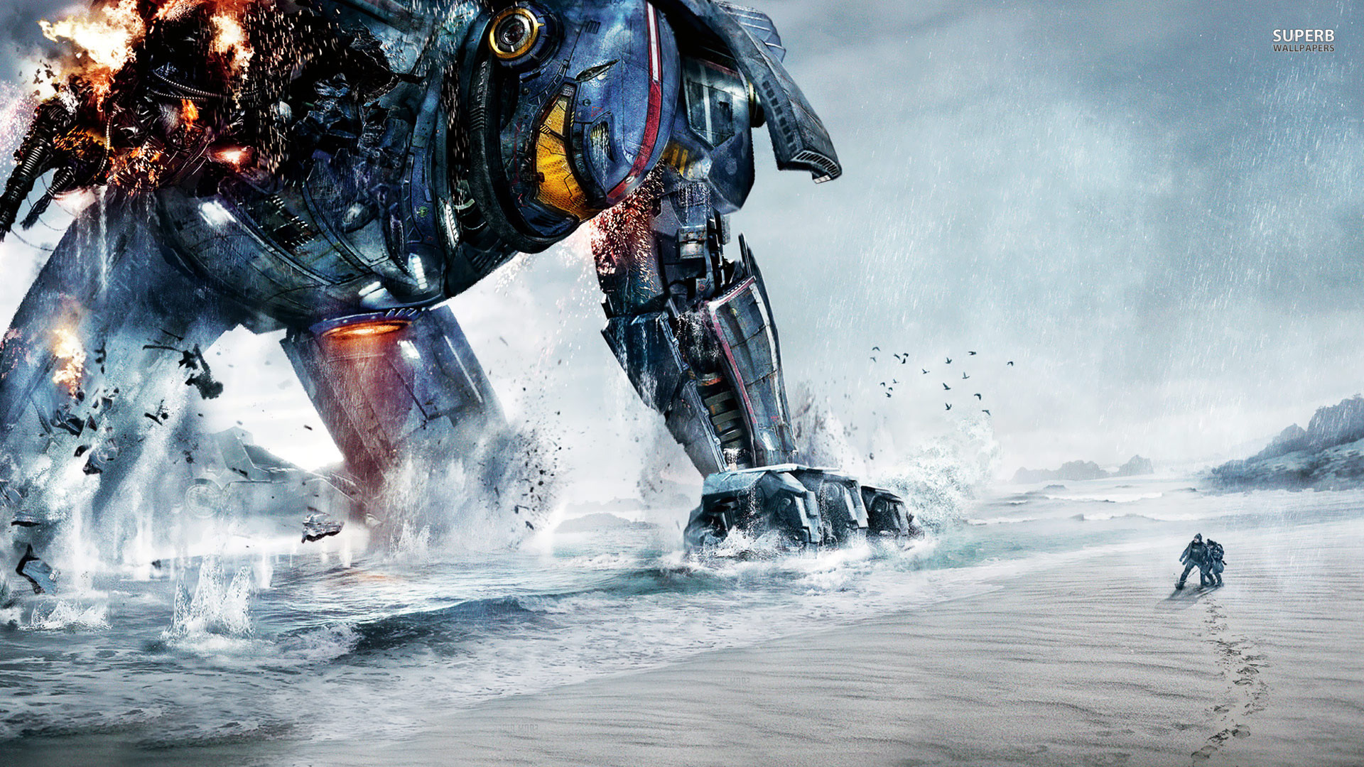 两大巨型机甲对战钢铁间的碰撞科幻大片环太平洋