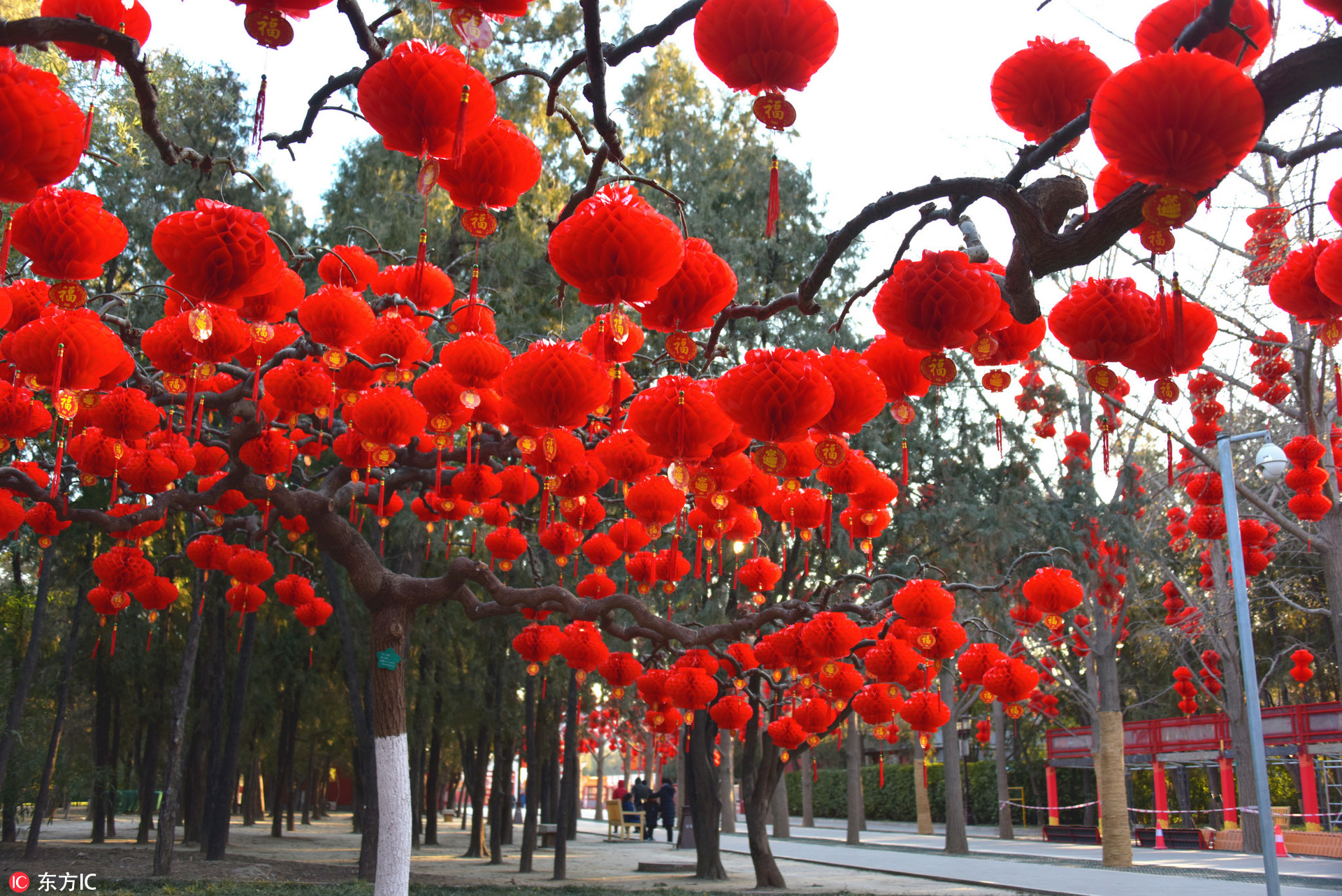 西门大道一片红 北京第33届地坛春节文化庙会紧锣密鼓布置