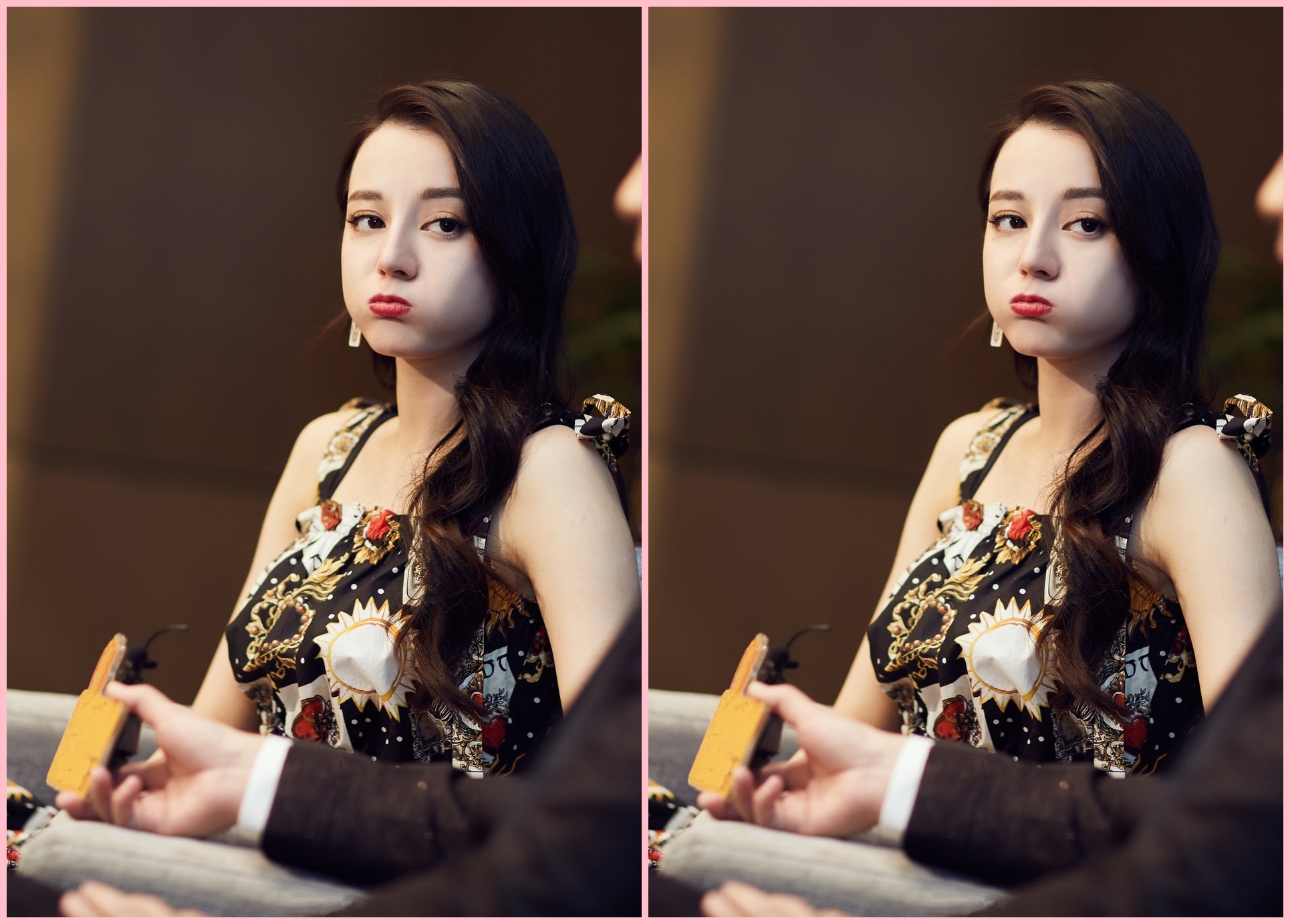 迪丽热巴和范冰冰同穿碎花裙装扮,如歌脸和妲己脸一目了然!