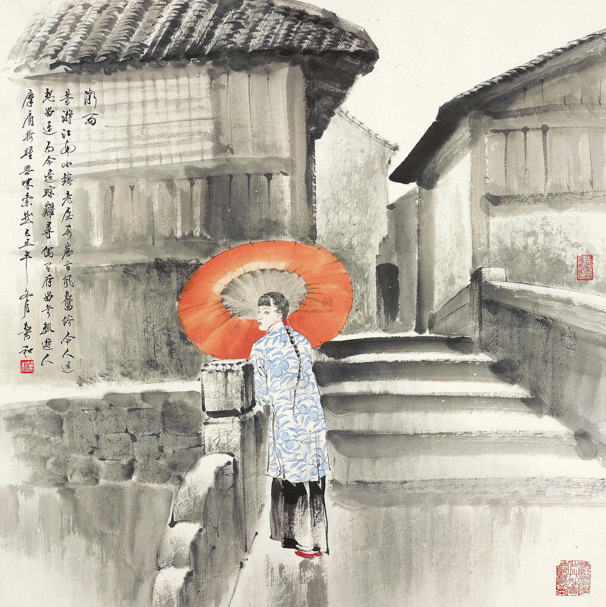 默默行着,像我一样地像我一样,撑着油纸伞她彷徨在这寂寥的雨巷,哀怨