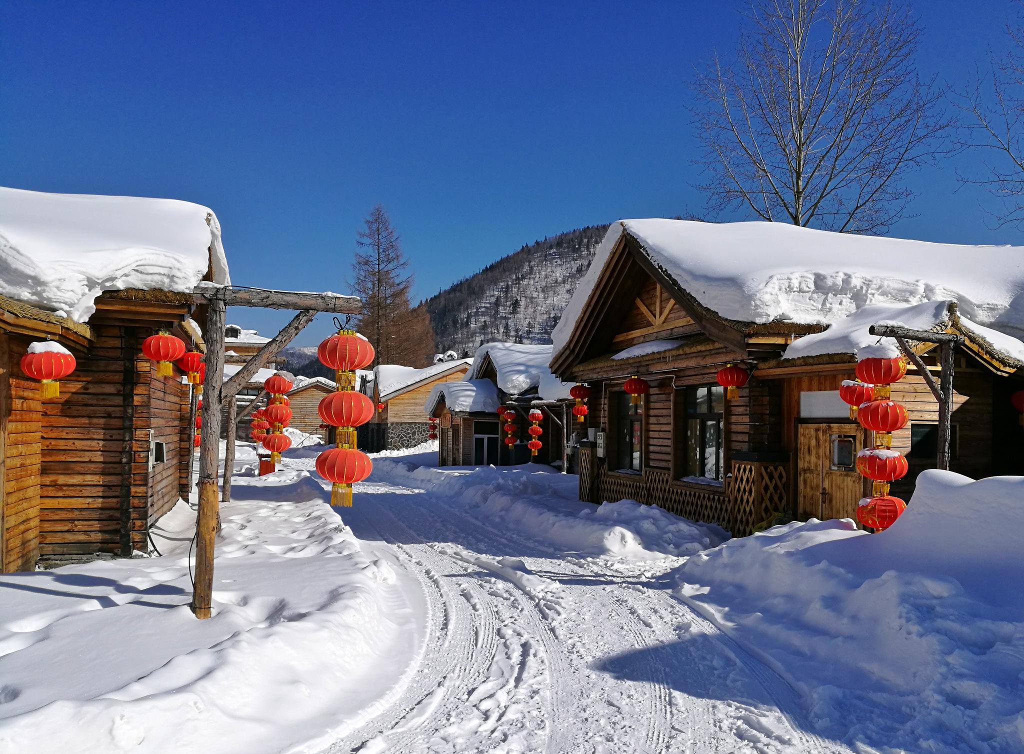 清晨的雪乡格外迷人,和煦的阳光,厚厚的积雪._新浪看点
