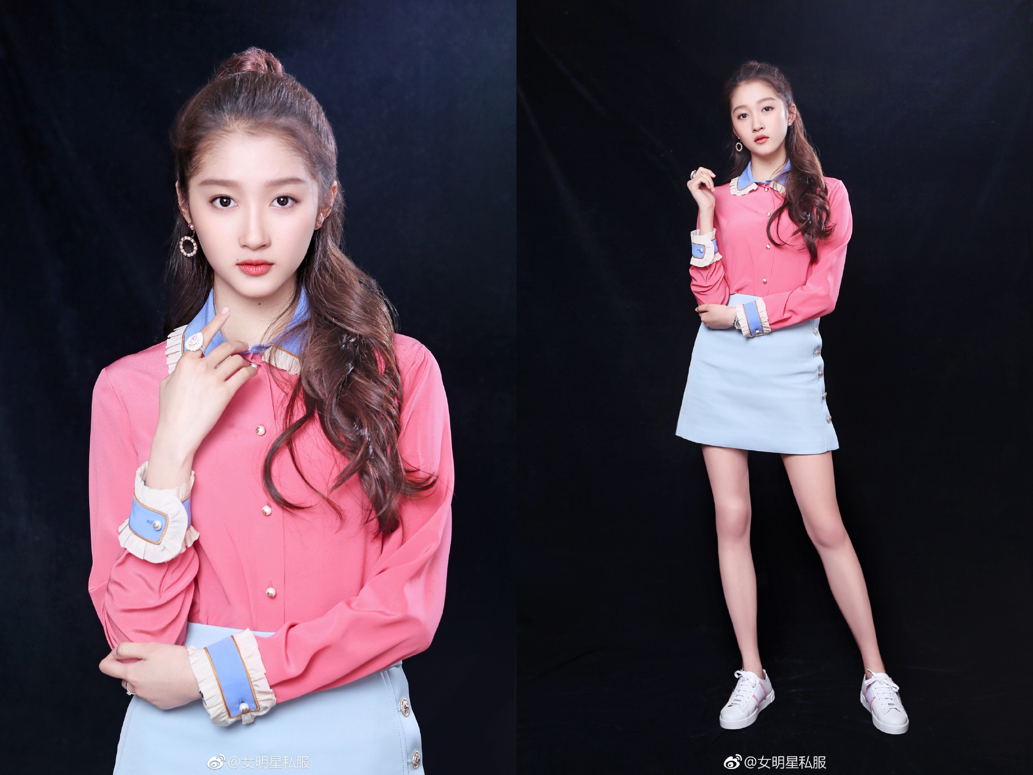 关晓彤终于穿对一次,粉色衬衫搭配短裙,网友:甜到心里去!