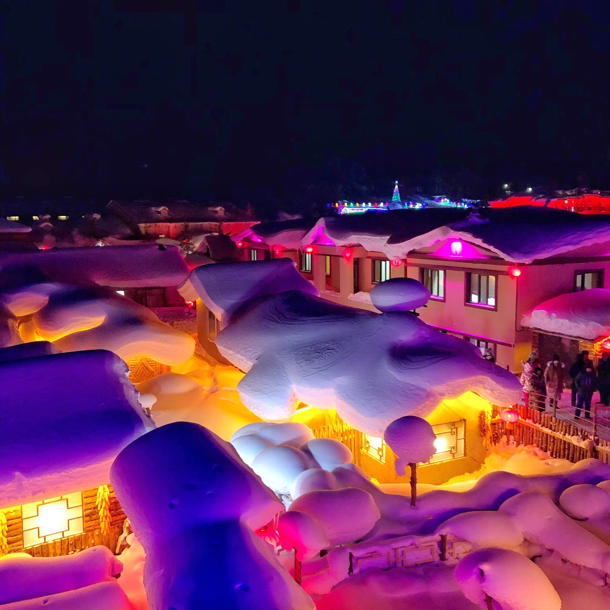 远方的飘雪沉甸甸夜里的雪乡暖绵绵摄影