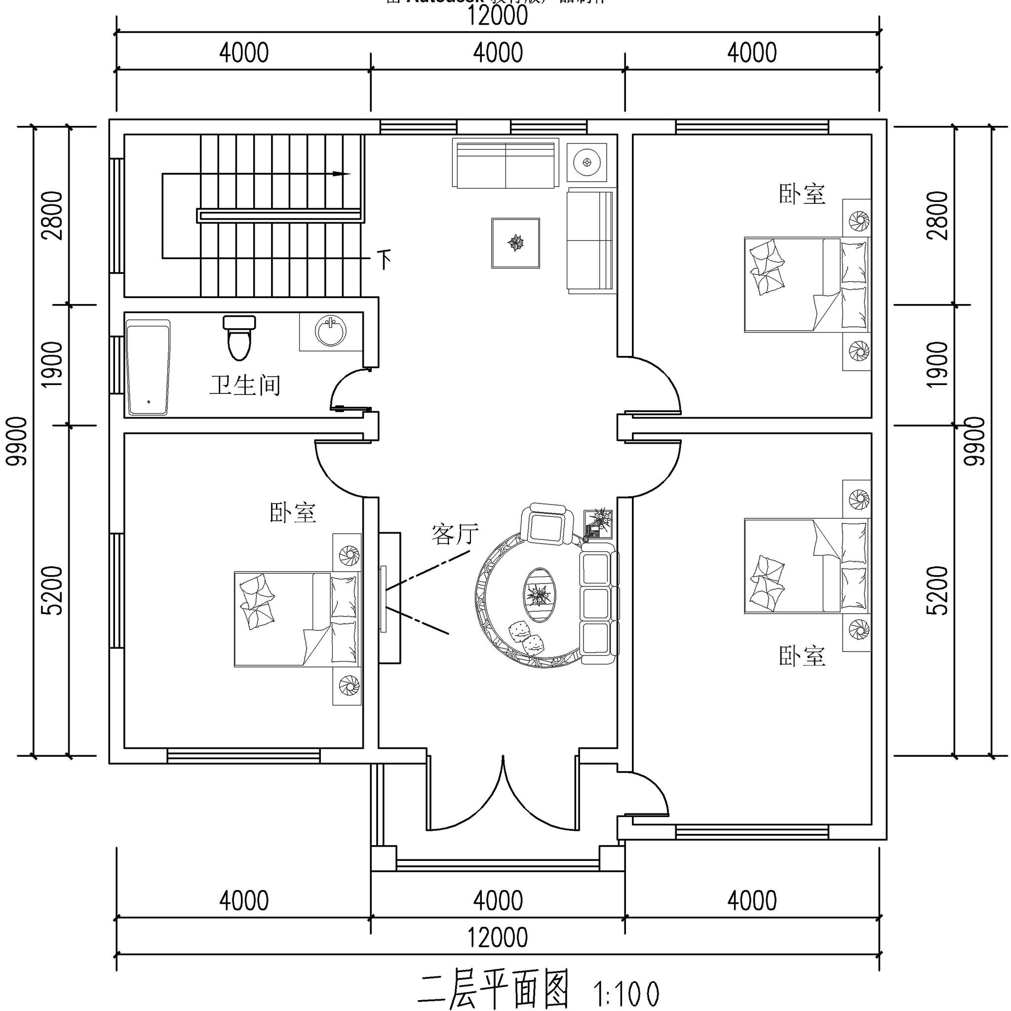 戶型,比起前兩套2層別墅,漂亮很多,怪不得現在農村人建房都愛多建幾層