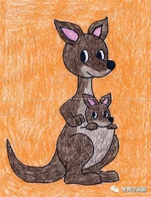 一步一步免费教你画袋鼠妈妈和宝宝