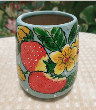 我的花盆手绘之三——红红的草莓