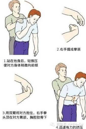 4,哈姆立克急救法---自救自行用拳头抵住肚脐及胸骨剑突之间,或者将