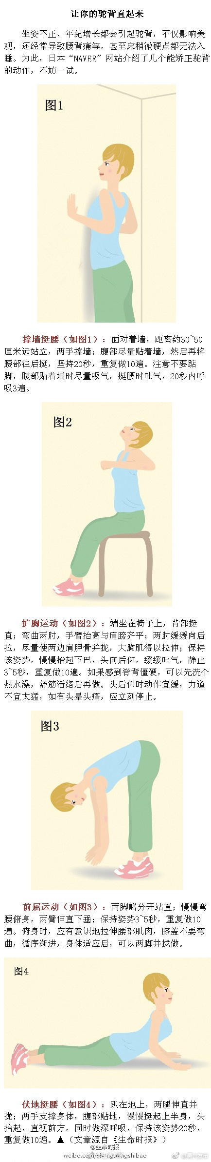 练4个动作改善驼背