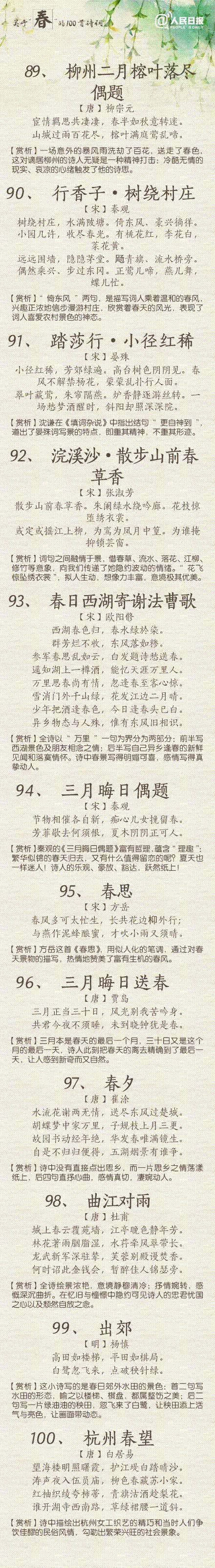 100首春天的古诗词,100种春天的美!送给孩子