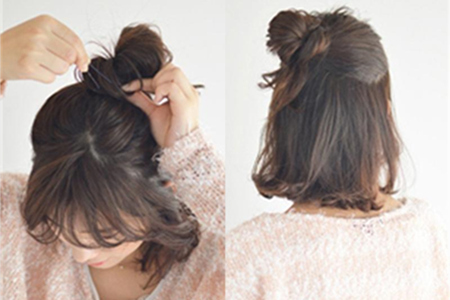 短发半丸子头扎法 只需几步就可以搞定