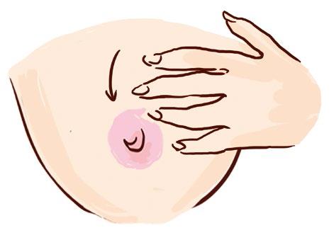 2,四指呈梳齿状从乳房外围根部向乳头方向梳理,奶结部位要反复梳.