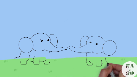 手绘简笔画,两只大象拔河,听儿歌学画画!