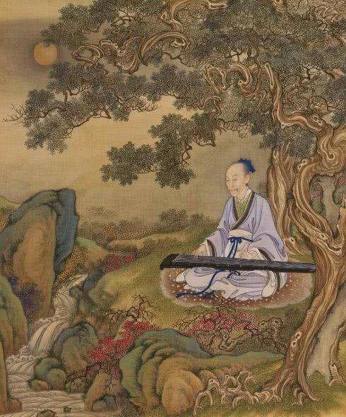 学嵇康的造型,竹林抚琴.琴声引来了一只鹦鹉.凭轩赏荷花.