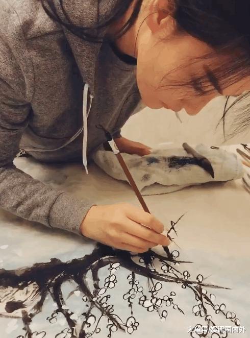 李晨前任张馨予画水墨画梅花, 呛声喷子: 今天不吃狗粮, 安静画画