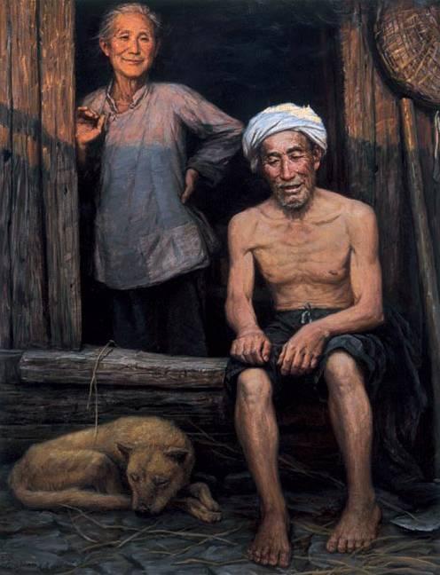 乡土民俗油画,姐弟情深,过年恋家的你,该回家了!