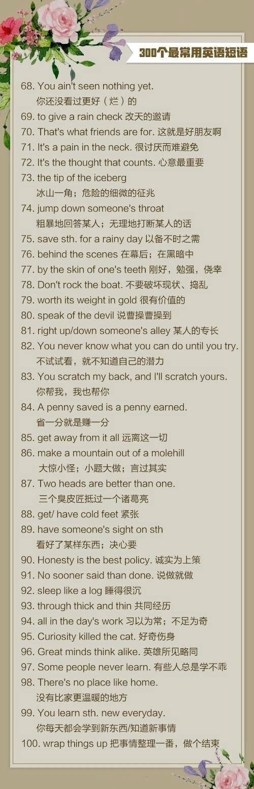 300个最常用英语口语短语,多积累口语句子