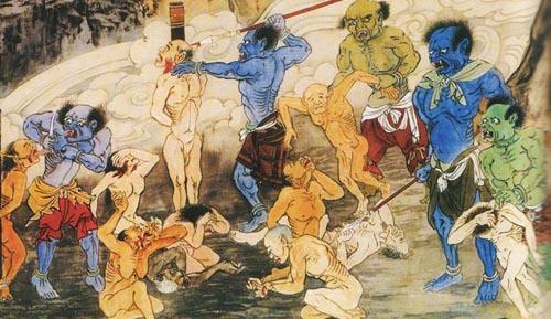 影片将血腥而极尽刑罚的"发狱受苦"改成了七个地狱,其刑罚也简化成