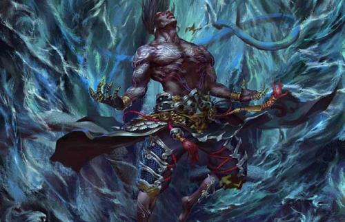 共工手下有两个恶名昭彰的神:一个是长着九个脑袋的相柳,它也是人面