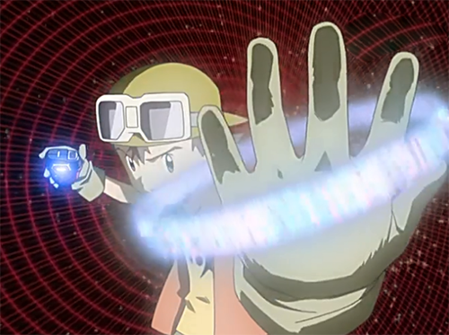 乘坐机车兽来到数码宝贝世界是收到了神圣天女兽的召唤;但是圣,奈奈美