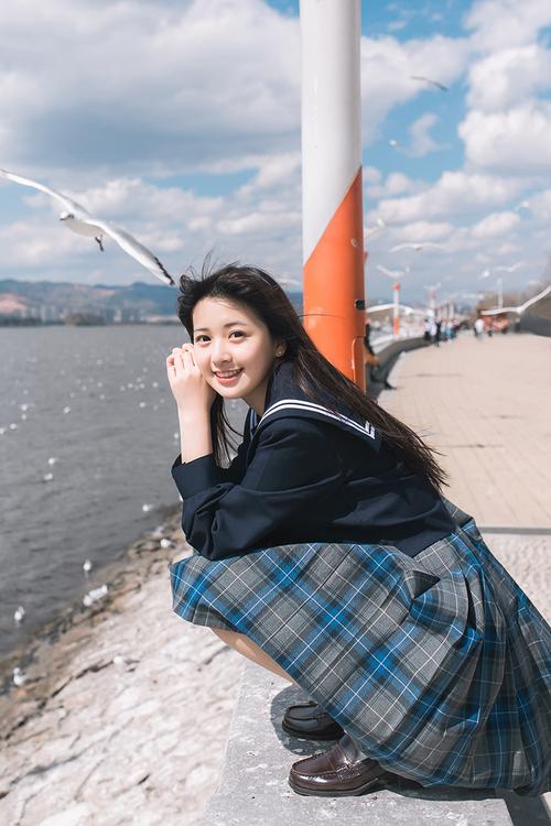 日系美女,水手服,校园风,海边清新写真