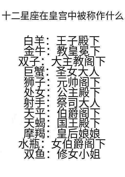 十二星座在皇宫中被称作什么