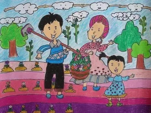 儿童美术绘画作品:幸福的一家人,画出家庭相处中的温馨时刻