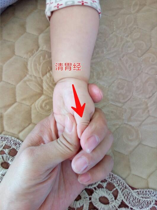 清大肠经,位置:食指桡侧(靠近拇指一侧).