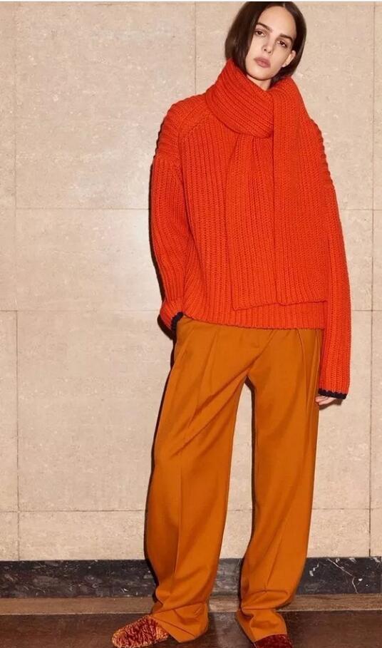 橘橙色裤子配上衣图图片