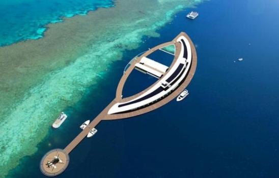 未来的海上漂浮酒店:随着海流在海上飘荡,内部豪华且能自给自足