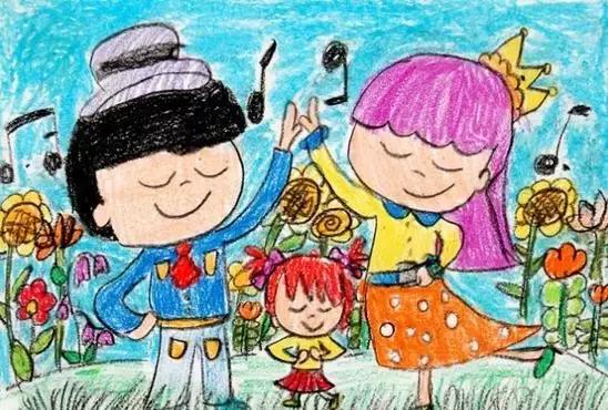 儿童美术绘画作品幸福的一家人画出家庭相处中的温馨时刻