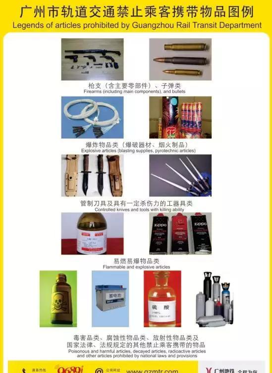 城市轨道交通禁止乘客携带的具体物品包括但不仅限于以下物品:一,枪支