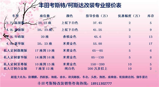 丰田考斯特内饰设计全面升级舒适商务车报价参考