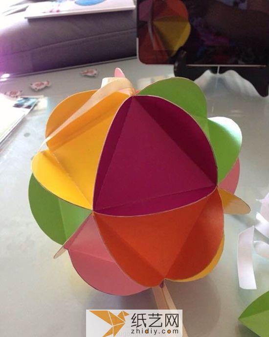 五色折纸花球教程