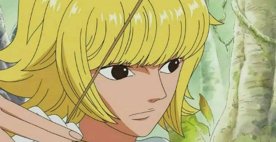 因为维护路飞,与香豌豆和雅菲兰朵拉一同被"蛇姬"以"迷恋甘风"石化;到