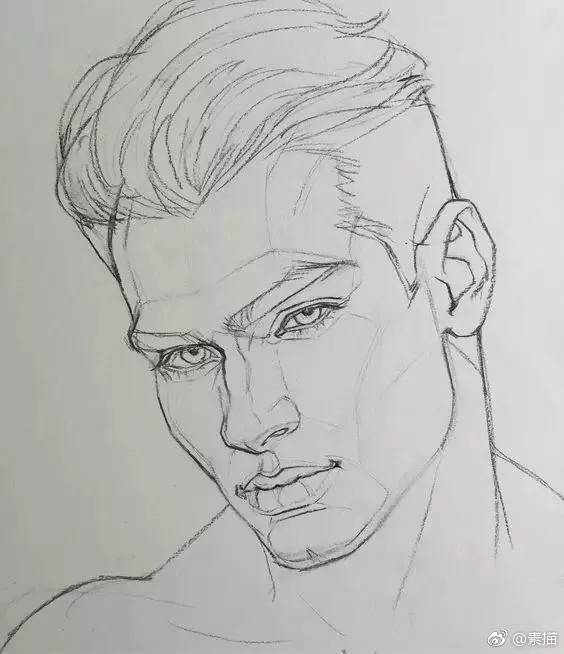 手绘素描英俊的男青年