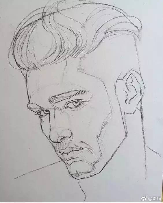 手绘素描英俊的男青年