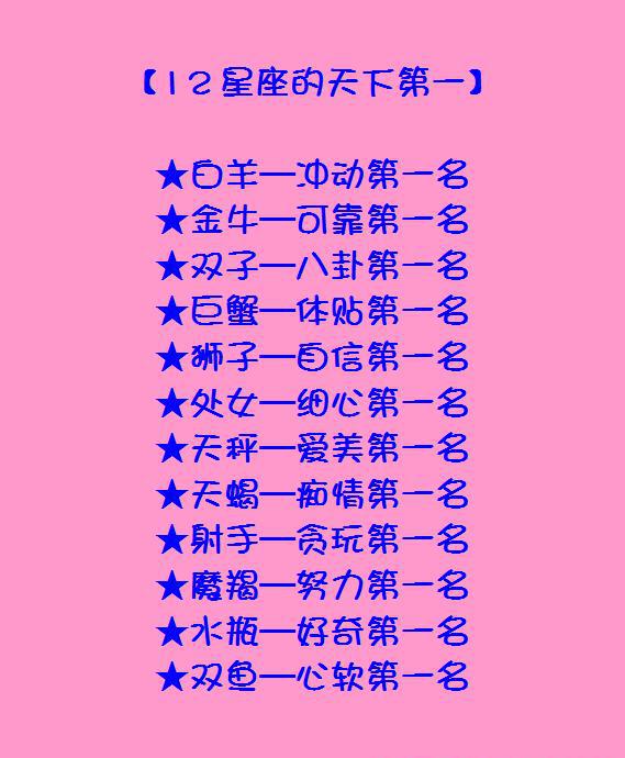 12星座之最:"为爱失财"榜~冷血榜~"天下第一"榜~历史人物