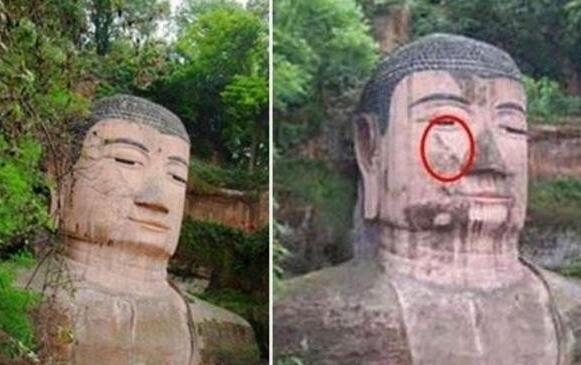 乐山大佛闭眼流泪事件真相酸雨侵蚀导致大佛闭眼没有显灵