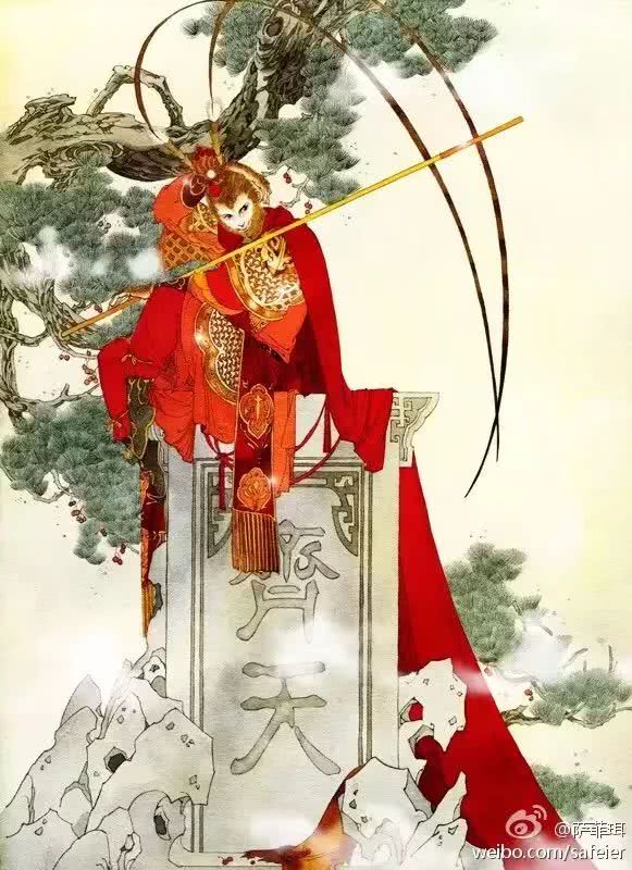 有一种洒脱灵动,超然物外的气韵,充溢的野性暴戾,张旺画的悟空更像是